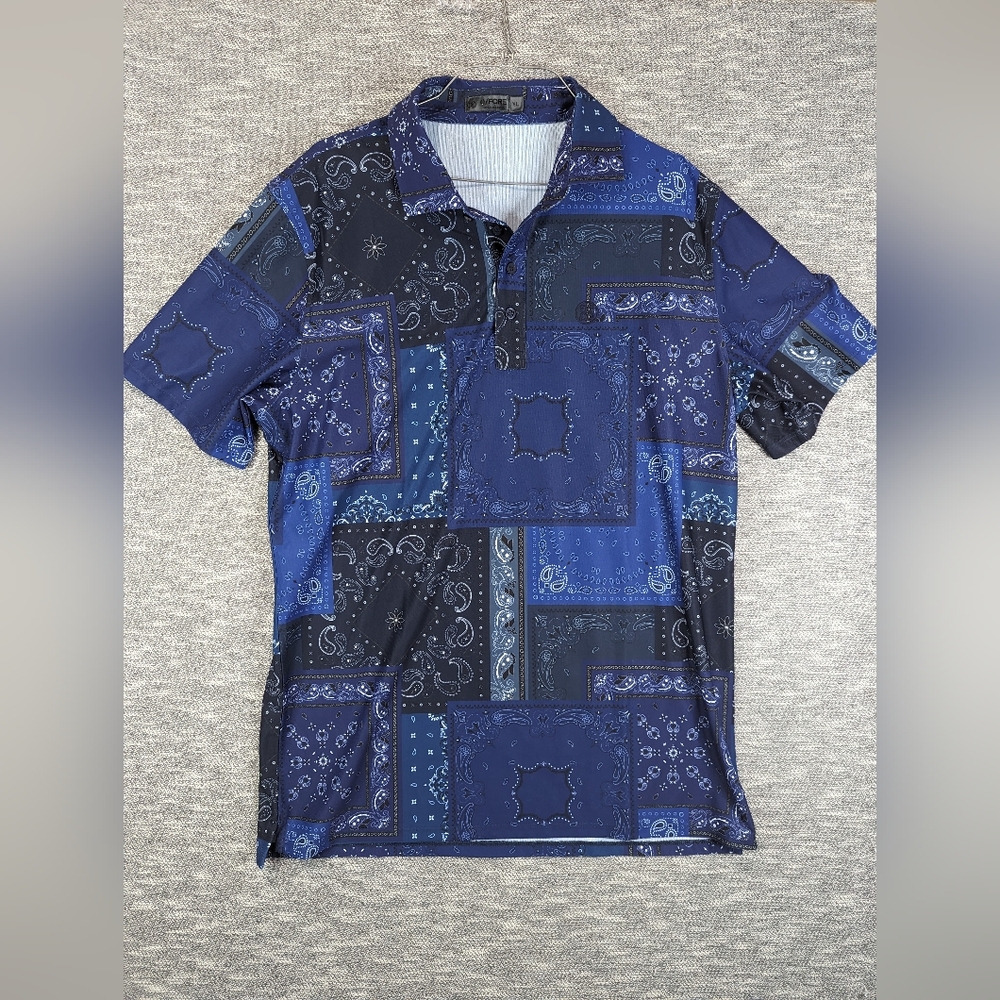 G/Fore G Fore Polo Shirt Mens XL Blue Paisley AOP Print Performance Stretch